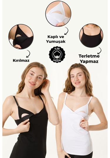 Hamile Kaplı Emzirme Atletli 2li Set Siyah-beyaz Siyah - Beyaz