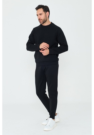 White Stone Siyah Pamuklu Erkek Basic Sweatshirt
