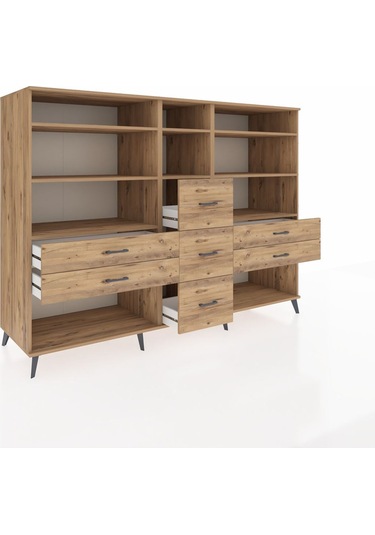 Kronos Dolap 8 Raflı 7 Çekmeceli 220x59x163 Çam-çam Çam-çam