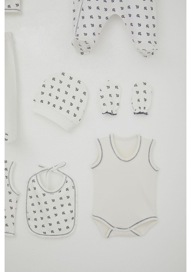 Breeze Erkek Bebek Hastane Çıkışı 8 Li Deniz Temalı Çapa Desenli 0-3 Ay, Ekru Ekru