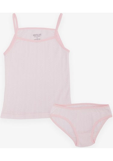 Breeze Kız Çocuk Atlet & Slip Takım Jakarlı 3-11 Yaş, Pembe-pembe Pembe