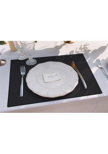 Siyah Figüratif Çiçek Amerikan Servis 4'lü Set Siyah