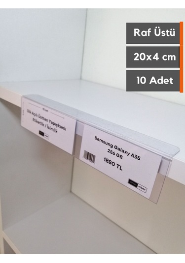 10 Adet Yapışkanlı Etiketlik Profil 20 x 4 CM Raf İsimlik Etiketlik