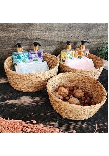 Nergis Hasır 3 Lü Sepet Saklama Kutusu Sepet Takımı Naturel