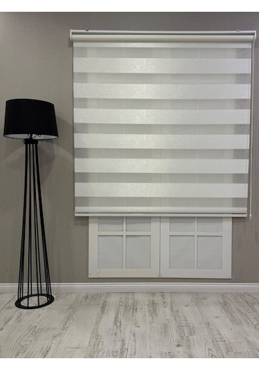 Delüks Zebra Stor Perde Geniş Plise Beyaz Beyaz