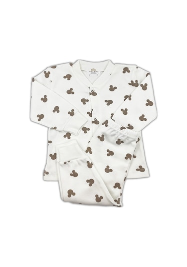 Sema Baby Mickey Mouse Bebek Pijama Takımı – Ekru 0-3 Ay