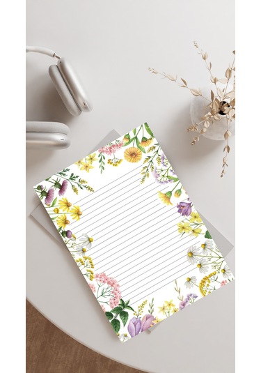 20 Adet 20x28 cm Boyutunda Çiçekli Mektup Kağıdı/not Kağıdı Model 15