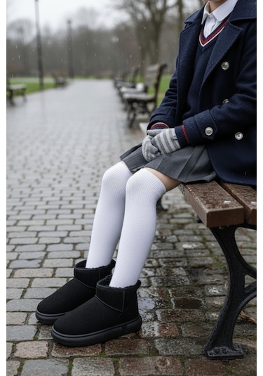 Muggo Dippery Çocuk Kalın Taban İçi Tüylü Günlük Mini Yarım Bot Siyah