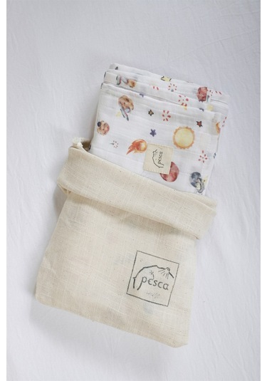 Uzay Müslin Örtü 120X120 Cm- Turuncu-Beyaz Turuncu - Beyaz