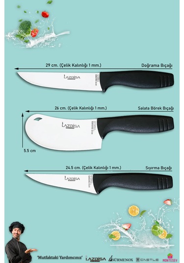 Eco Serisi Mutfak Bıçak Seti Et Ekmek Sebze Pizza Salata Bıçağı Siyah