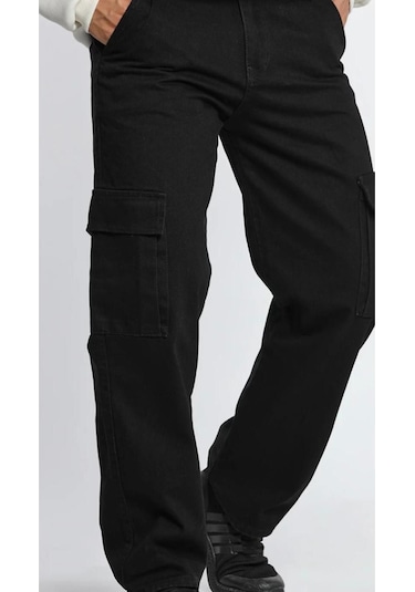 Erkek Baggy Siyah Kargo Pantolon Siyah