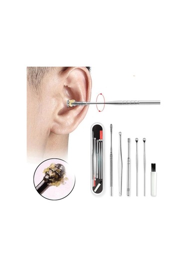 6 Parça Paslanmaz Çelik Kulak Balmumu Toplayıcı Çıkarıcı Temizleyici Bakımı Çubuk Seti