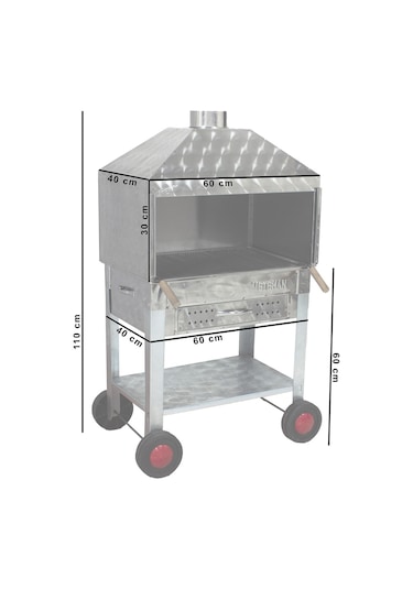 Metehan MTH-142 Davlumbazlı - Çekmeceli - Maltız Izgaralı - Dört Tekerlekli Mangal