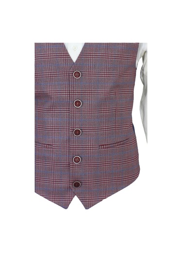 Mentor Regalo Erkek Yelek V Yaka Kırmızı Ekose 50670