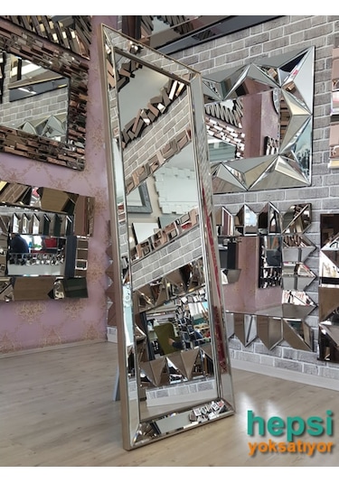 Ayna Çerçeveli Model Eskitme Gümüş Renk Ayaklı Boy Aynası