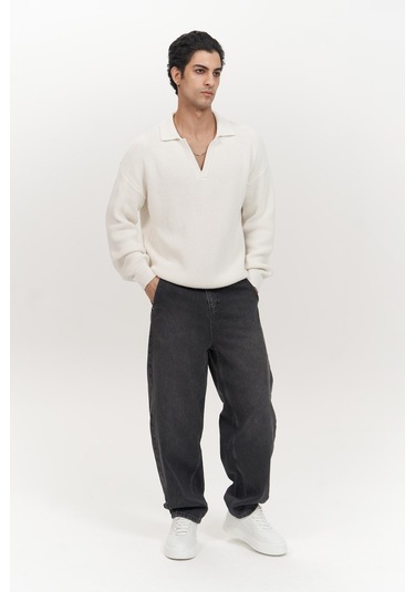 Magnus Polo Yaka Ekru Erkek Triko Kazak Ekru