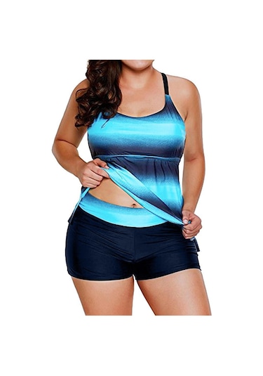 Mufunye Büyük Beden Tankini Mayosu - Mor Renkli Gradyan Desenli, Hafif Ve Dayanıklı, 3xl, Outdoor Aktivitelere İdeal, Toptan Satış Diğer