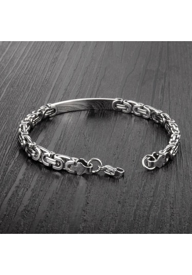 Chavin Kral Model 6 Mm. Gri Çelik Künye Erkek Bileklik Et98by