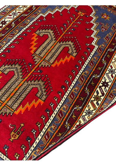 El Dokuma Sıfır Konya Kavak Halısı Seccade 117x185 Kök Boya Sık Namazlık Kırmızı