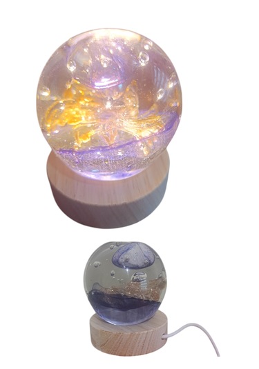 Ahşap Altlıklı Yuvarlak Işıklı Küre