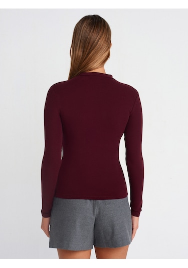 Dilvin 31433 Yarım Balıkçı Yaka Top-bordo Bordo
