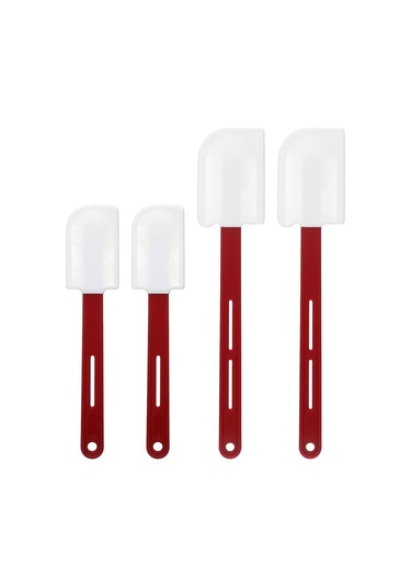 Ximistore9 4'lü Fırın Ve Mutfak Silikon Spatula Seti: Isı Dayanıklı Uzun/kısa Saplı Karıştırma Ve Kazıma Aletleri 2 Küçük, 2 Orta Kırmızı - Beyaz