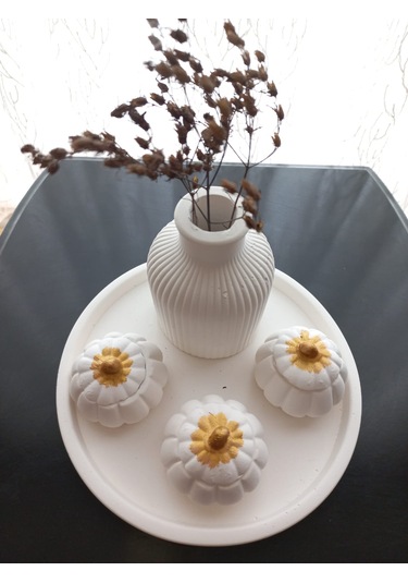 Tabakta 3'lü Mini Balkabağı Vazo Dekoratif Set Beyaz 03