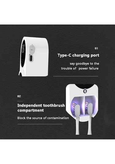 Fastbuy Akıllı Diş Fırçası Sterilizatörü, Kızılötesi Sensör Anahtarı, Beyaz Güç Göstergeli Beyaz