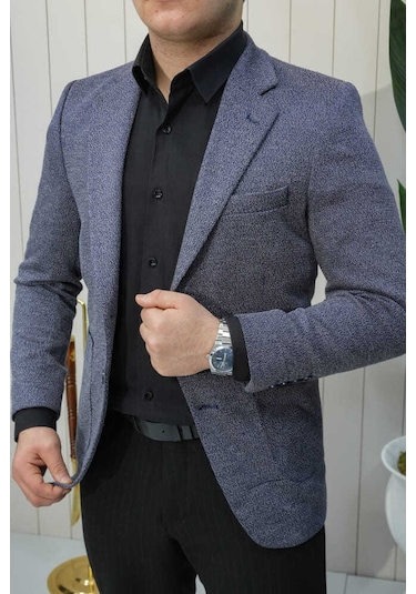 Bys Beystil Sivri Yaka Kırçıllı Lacivert Blazer Ceket Britanya - Slim Fit
