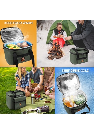 Ranyeek Balıkçılık Soğutucu Çanta - 600d Oxford Kumaş + Alüminyum Folyo, Yeşil, 24x17x18 Cm Küçük Boy Çok Renkli