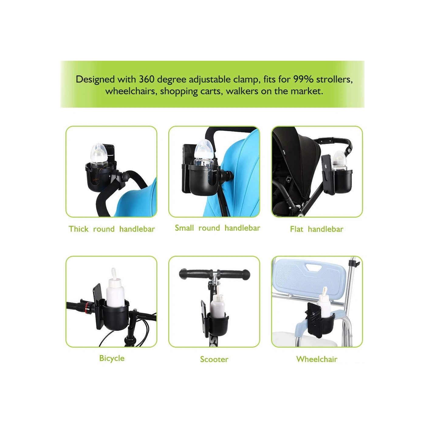 Padalink Ev, Araba Kullanıma Uygun Universal Telefon Tutucu, 3.5"-6.8" Telefon Boyutuna Uygun, Siyah Abs Plastik Materyal, 0.55-1.7 İn Clip Aralığı