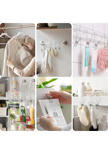 10 Pcs Silver-10 Paket Paslanmaz Çelik Metal Uzun Kuyruk Klip Kanca İle Elbise Pimleri Asılı Evrensel Klipler Mutfak Banyo Ofis Aletleri İçin