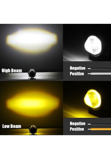 Beyaz / Sarı Renkli Universal Motosiklet Sis Farı Mini Spot Lens Led Far Uyumlu 1 Adet