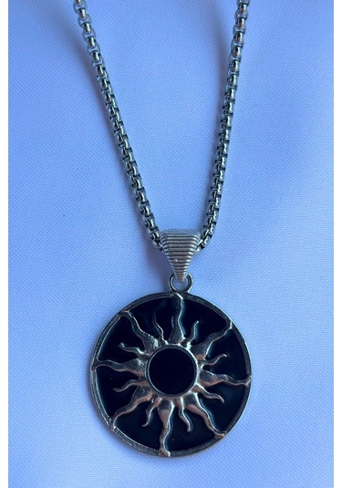 Güneş Tanrısı El İşçiliği Paslanmaz Çelik Zincir Erkek Kolye Gümüş