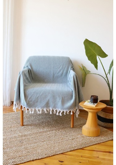 Mavi Pamuklu Tekli Koltuk Berjer Örtüsü, Şalı 150x170cm Mavi