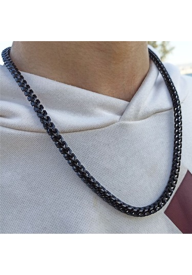 Erkek Çelik Kolye Kare Model Paslanmaz Çelik Kolye Gümüş