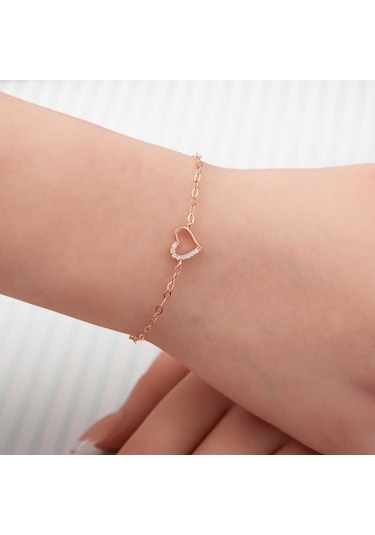 Blackcraft 925 Ayar Gümüş Rose Kalp Kadın Bileklik Bc-3cc0f8 Renkli