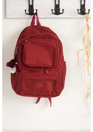 Suya Dayanıklı Krinkıl / Klinkır Kumaş Çok Gözlü Sırt Ve Okul Çantası Bordo 8813 Bordo