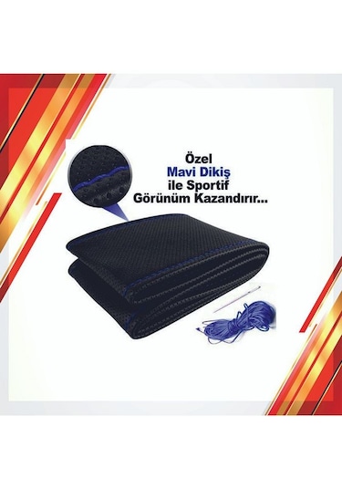 Sportif Dikmeli Delikli Deri Direksiyon Kılıfı Noktalı Dikişli + Mavi
