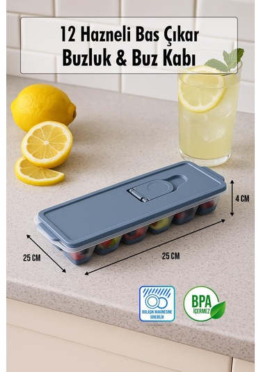 12 Hazneli Bas Çıkar Buzluk & Buz Kabı Yeşil Yeşil