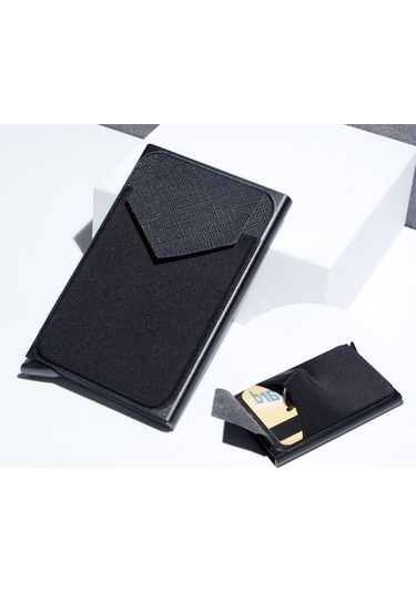 Linjinxu Lycra Kumaşlı Pop Up Metal Kart Tutucu Rfıd Alüminyum Alaşımlı Kredi Kartı Kutusu Siyah Diğer Diğer