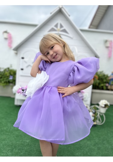 Rose- Lila Şifon Kısa Kollu Kız Çocuk Elbisesi Lila