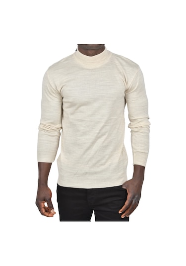 Deepsea Erkek Bej Yarım Balıkçı Yaka Tüylenmeyen İnce Triko Kazak 2505502 Bej