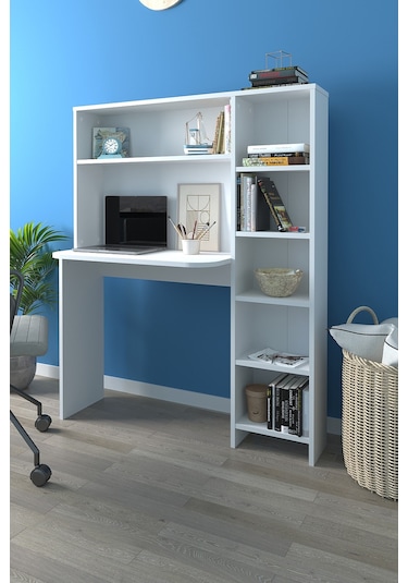 Bofigo Kitaplıklı Çalışma Masası Çocuk Çalışma Masası Bilgisayar Çalışma Masası Beyaz Beyaz