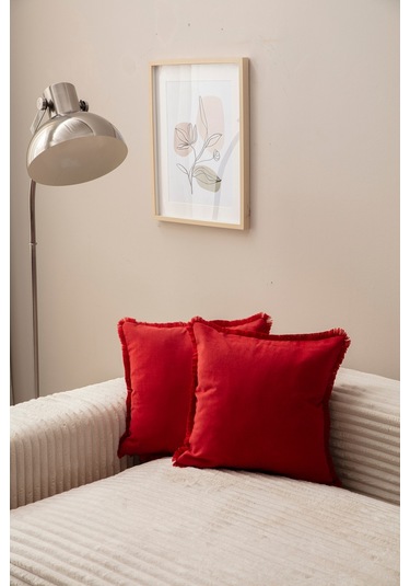 Swita Home Saçaklı Tek Renk 43x43 Kırlent Kılıfı Kırmızı Kırmızı