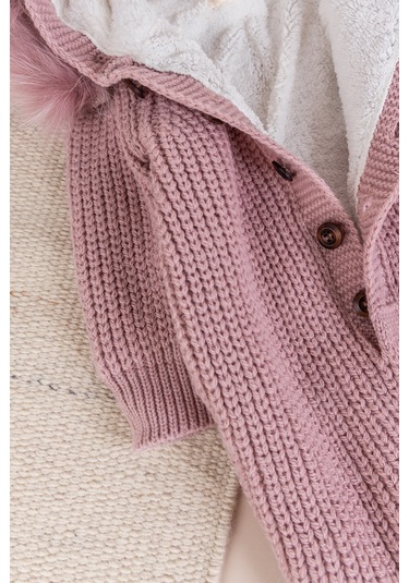 Triko Örgü Kışlık İçi Welsoft Astarlı Kapüşonlu Kız/erkek Bebek Tulum Gülkurusu