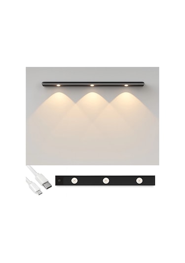 Sensörlü Şarjlı Dekoratif Gece Lambası Mutfak Mıknatıslı 3 Farklı Işık Renk 40cm Şerit Led Çok Renkli