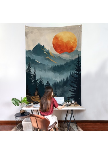 Dağların Üstündeki Güneş Manzarası Duvar Örtüsü-7645