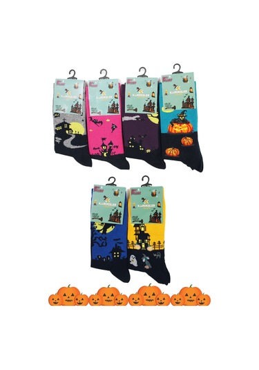 Kadın Renkli Desenli Soket Çorap 6'lı Paket Çok Renkli