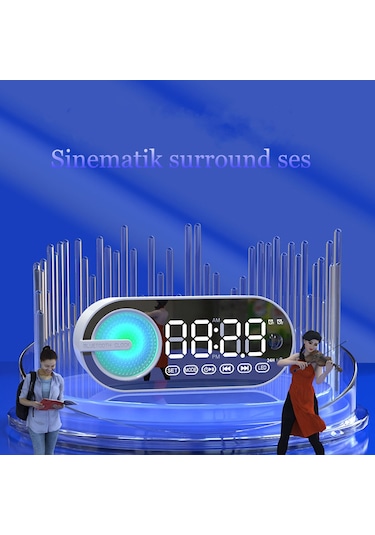 Sessiz Kablosuz Led Dijital Saat Alarm Ayna Bluetooth Hoparlör